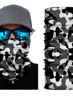 Мултифункционален шал бандана бяло-черен камуфлаж