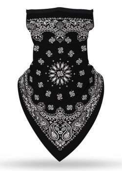 Бандана маска с уши в черно Flowers