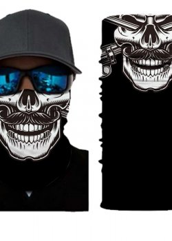 Мултифункционален шал бандана черна с череп с пищови
