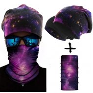 Комплект бийни шапка и бандана шал PURPLE STARRY SKY