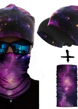 Комплект бийни шапка и бандана шал PURPLE STARRY SKY