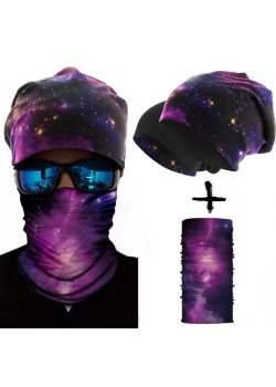 Комплект бийни шапка и бандана шал PURPLE STARRY SKY